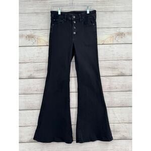 American Eagle Button Fly Festival Flare Jeans Womens 6 Regular Black Stretch